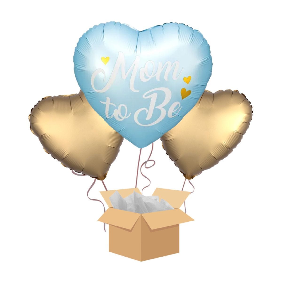 Blue & Gold Mum To Be Balloon Bouquet - Delivered Inflated