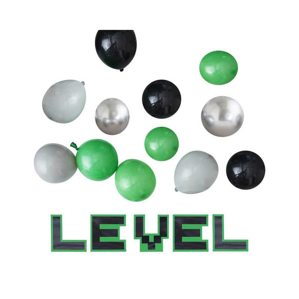 Black, Green & Grey Balloon Mosaic Balloon Pack with Letters (45pk)