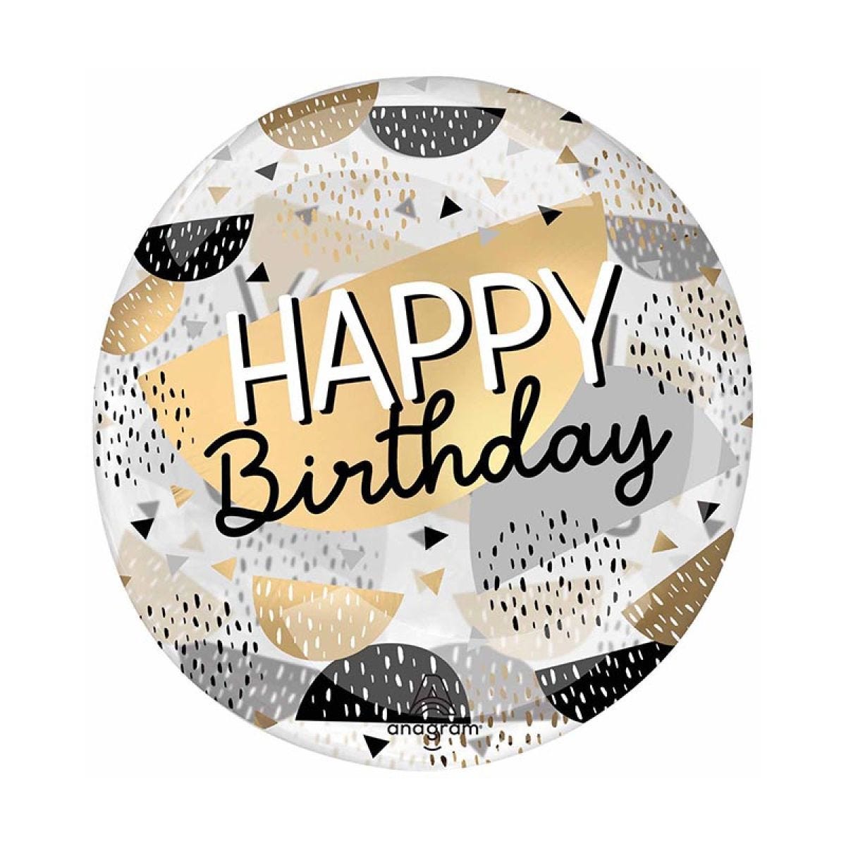 Happy Birthday Black & Gold Clearz Balloon - 18"