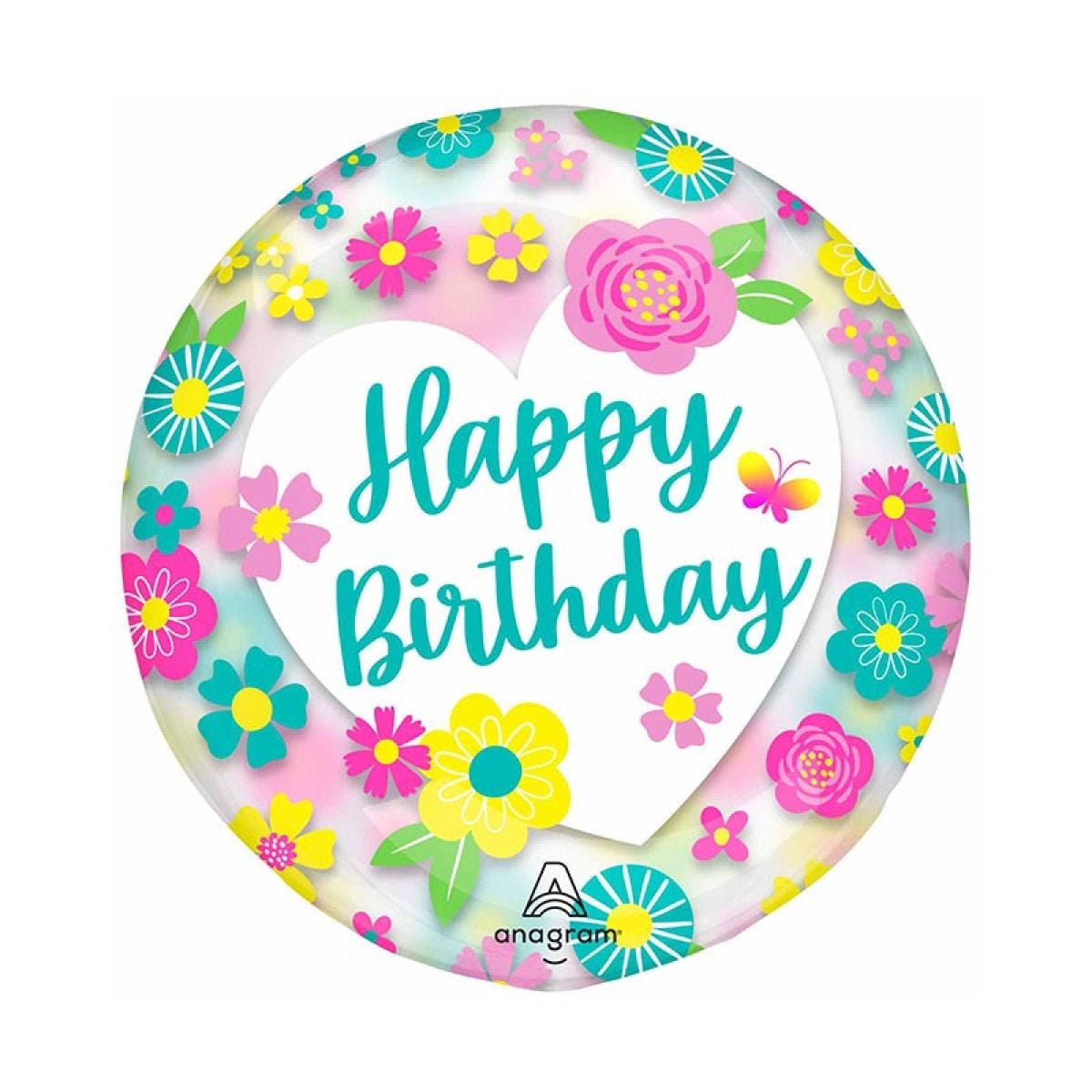 Happy Birthday Flowers Clearz Balloon - 18"