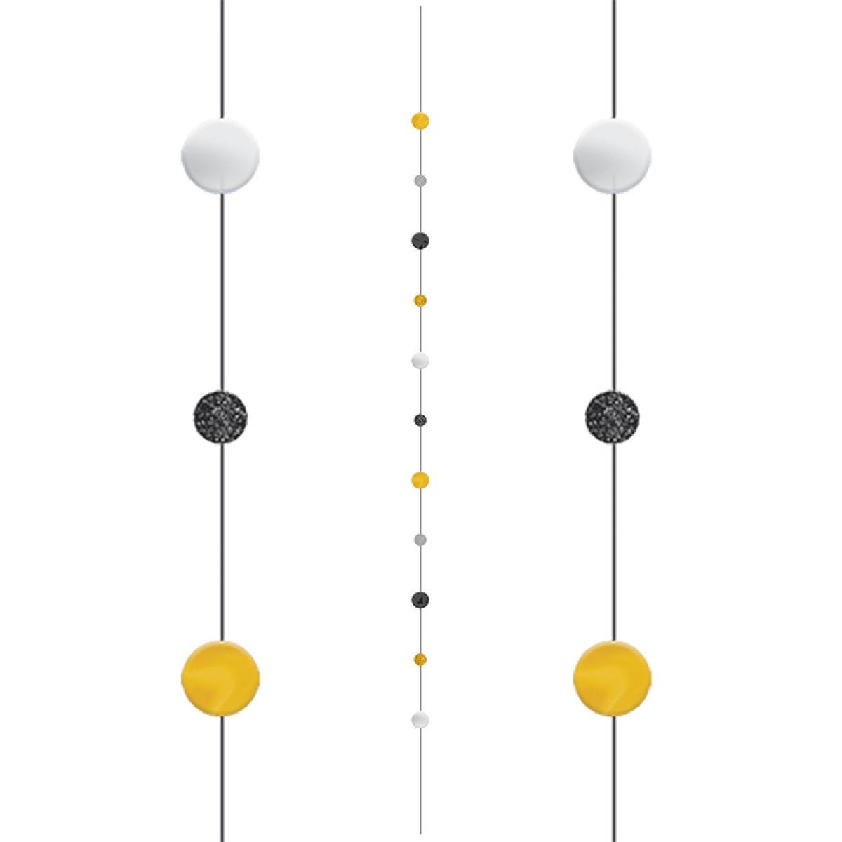Black, Silver & Gold Glitter Paper Circles Balloon Tail - 1.8m