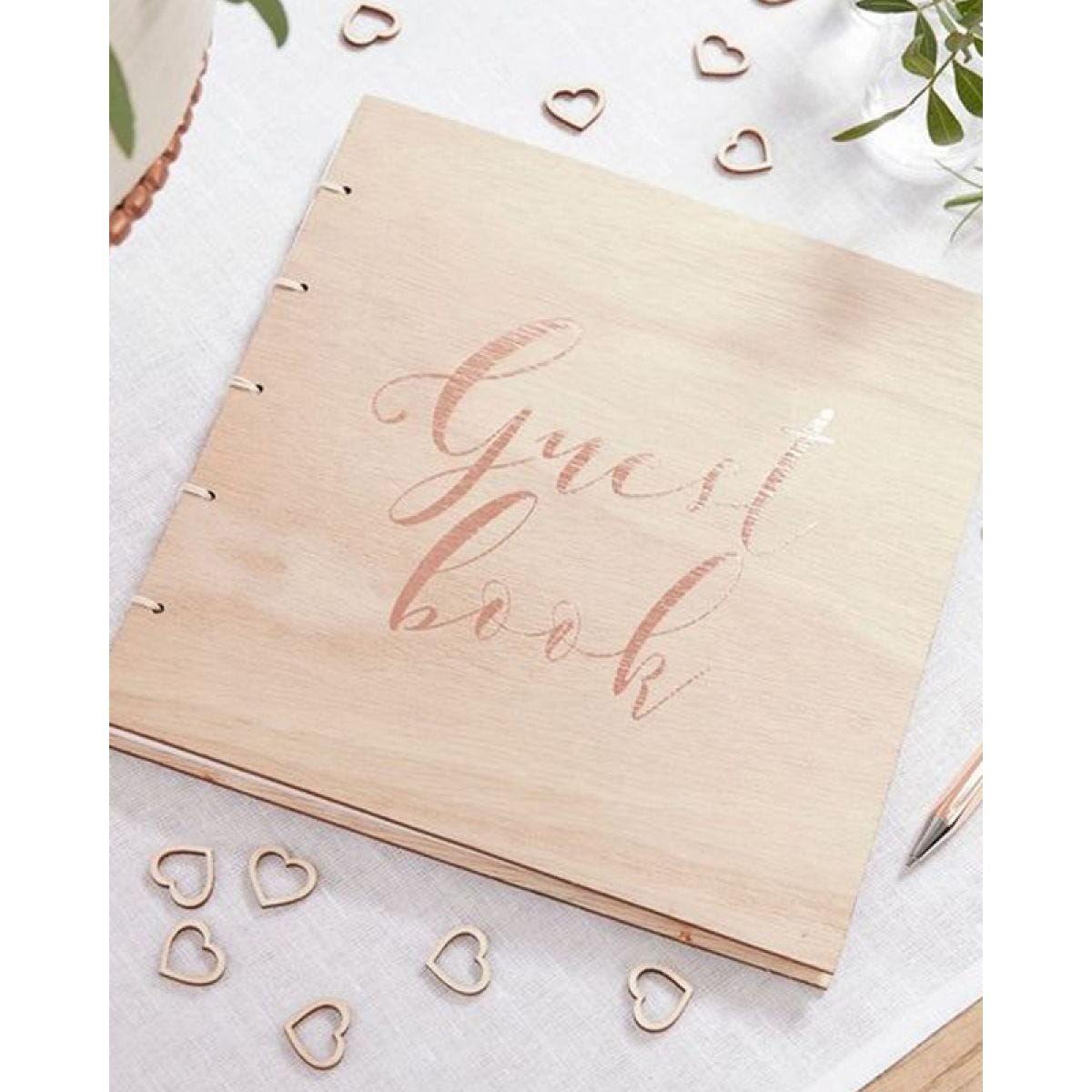Beautiful Botanics Wooden Rose Gold Foiled Guest Book