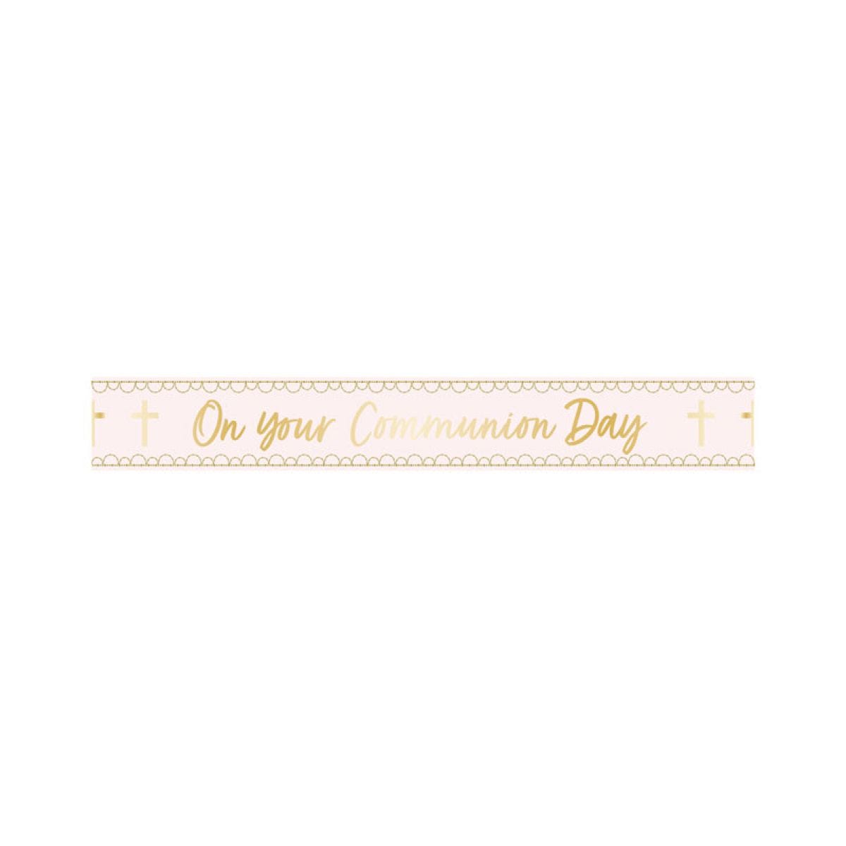 Pink Botanical &apos;On your Communion Day&apos; Foil Banner - 2.7m