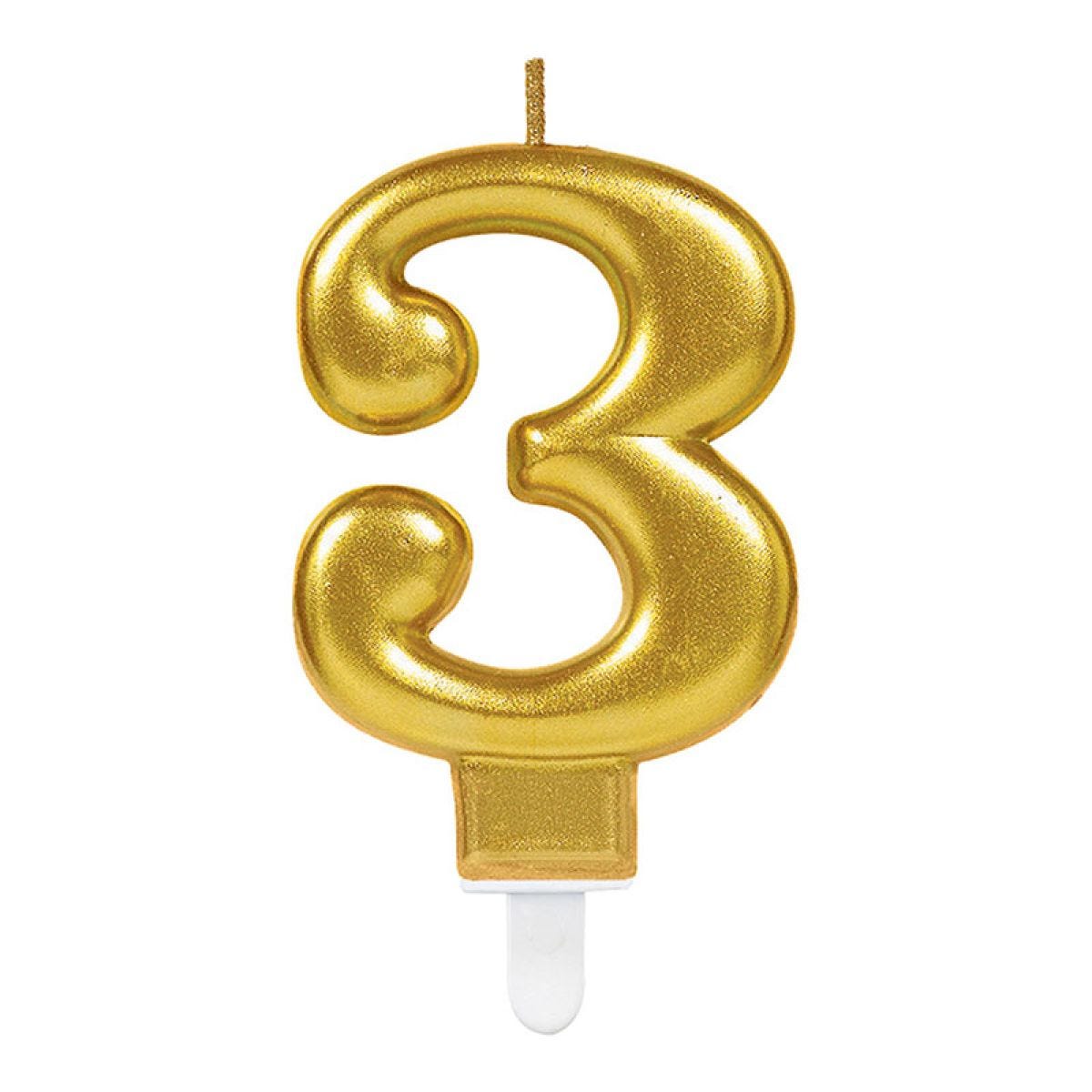 Gold Number 3 Candle - 7.5cm