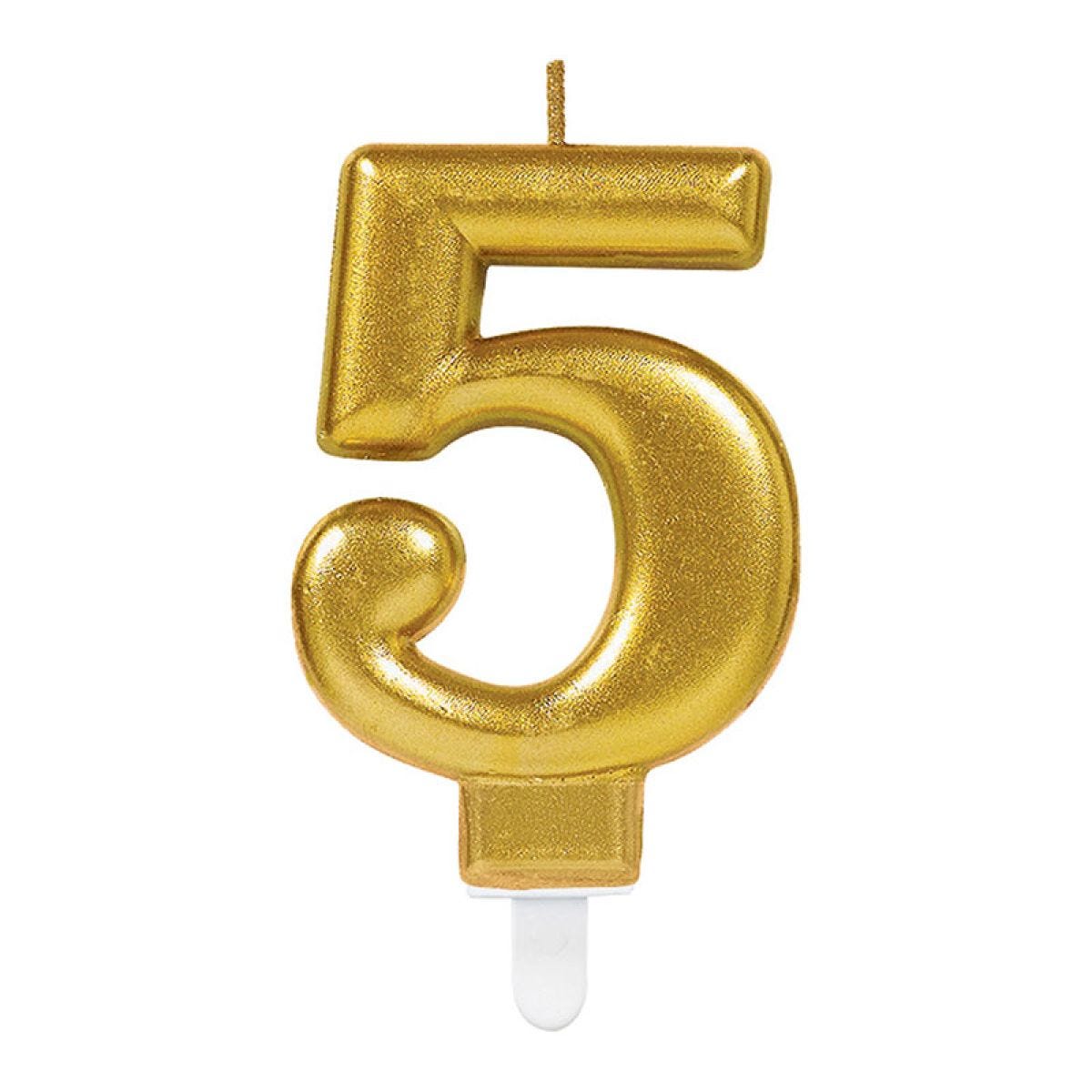 Gold Number 5 Candle - 7.5cm