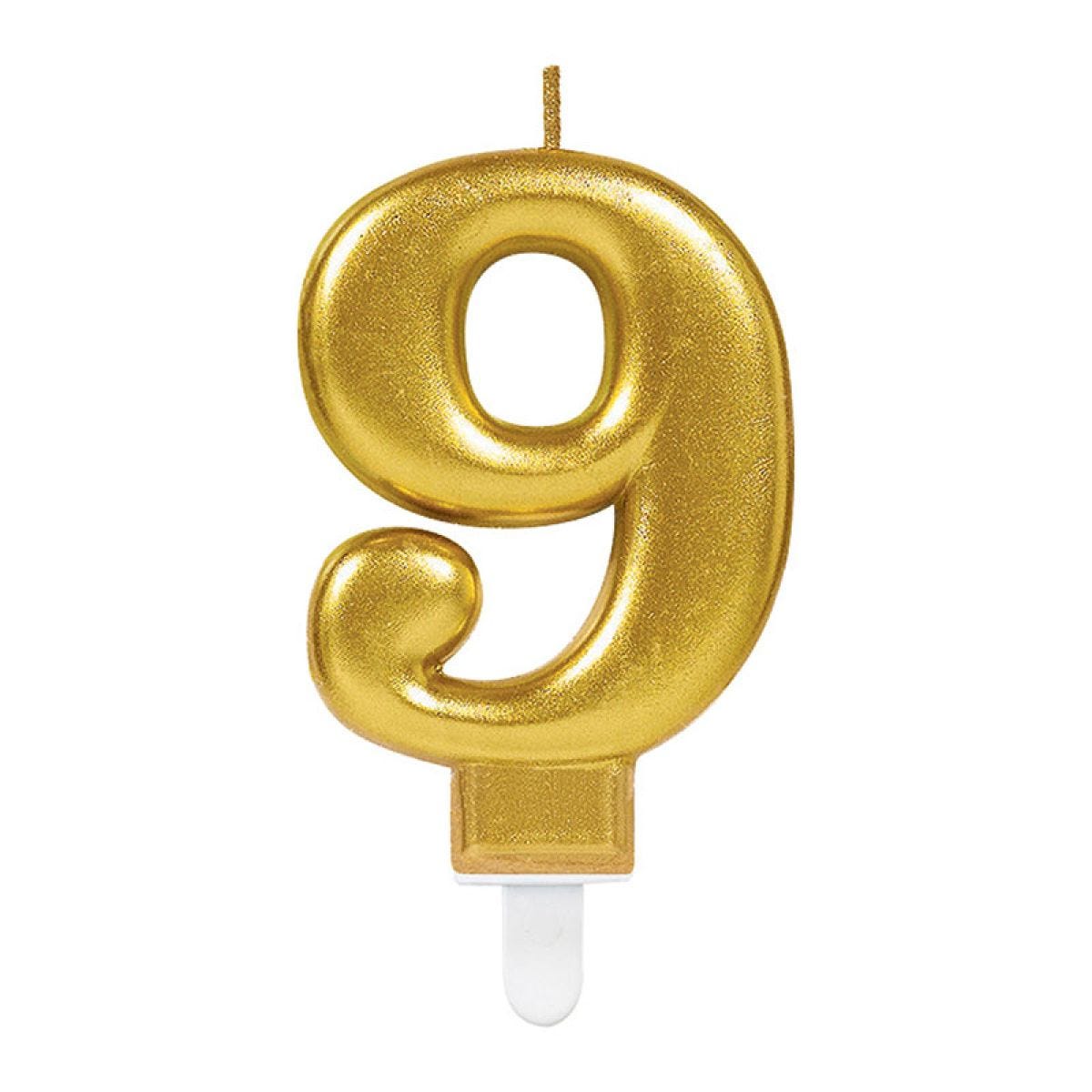 Gold Number 9 Candle - 7.5cm