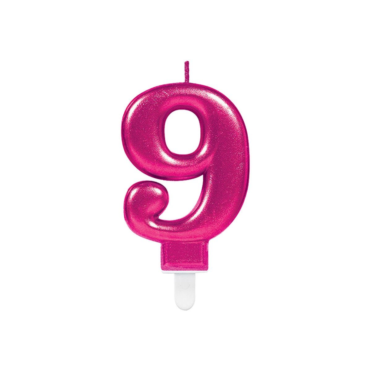 Pink Number 9 Candle - 7.5cm