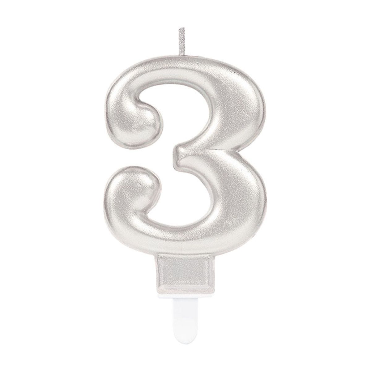 Silver Number 3 Candle - 7.5cm