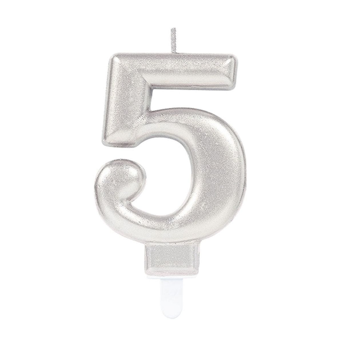 Silver Number 5 Candle - 7.5cm