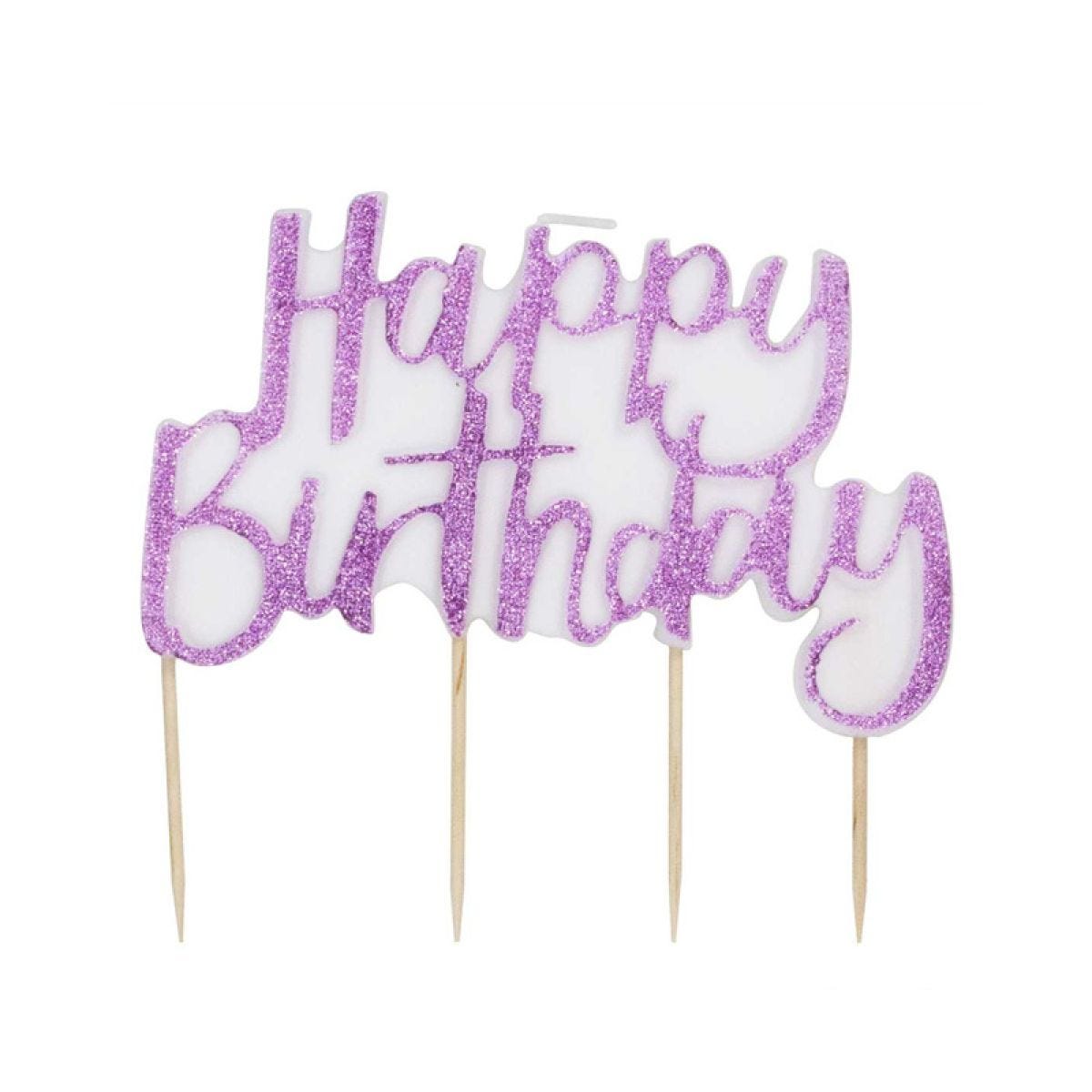 Pink Glitter Happy Birthday Candle - 12cm