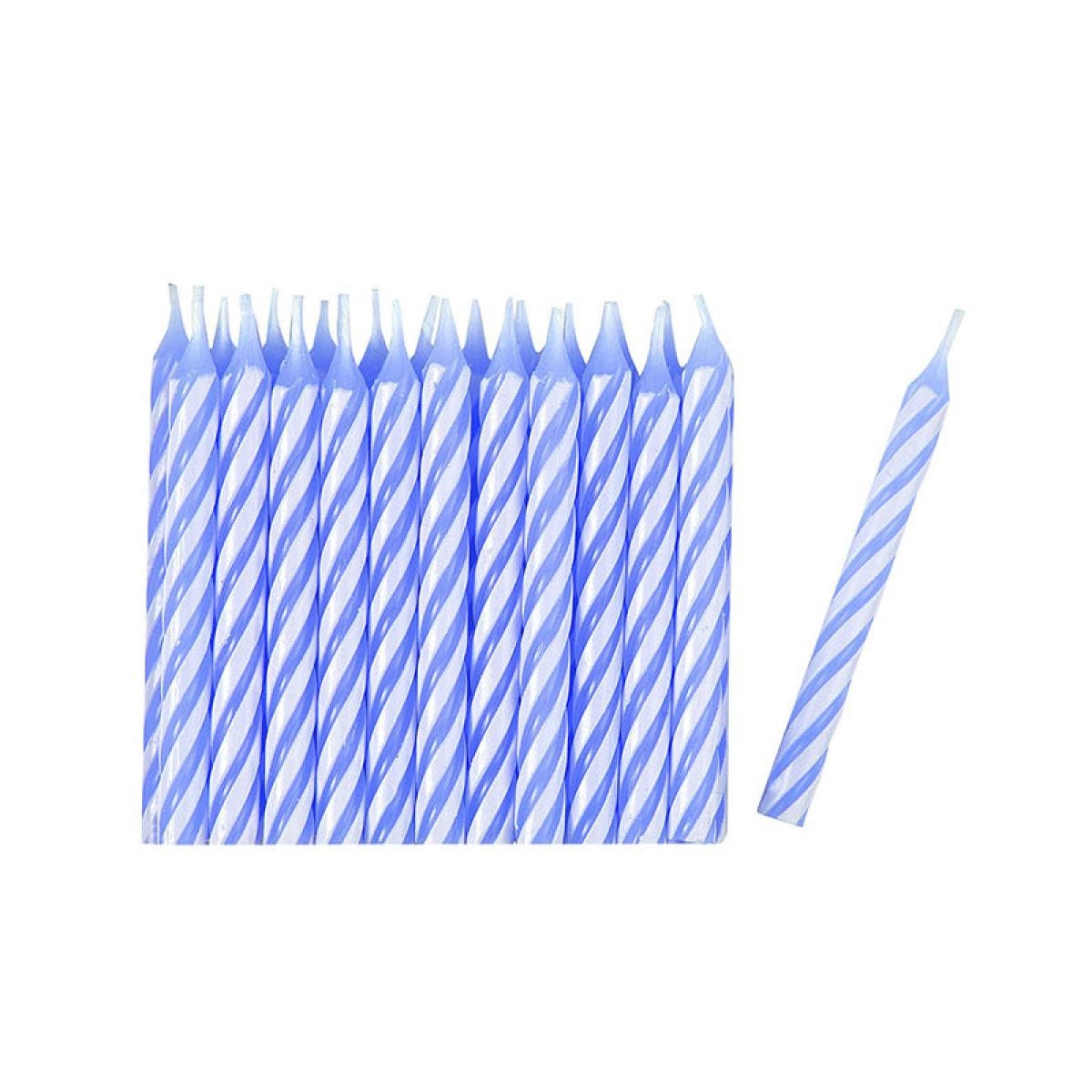 Blue Stripe Metallic Spiral Candles (24pk)