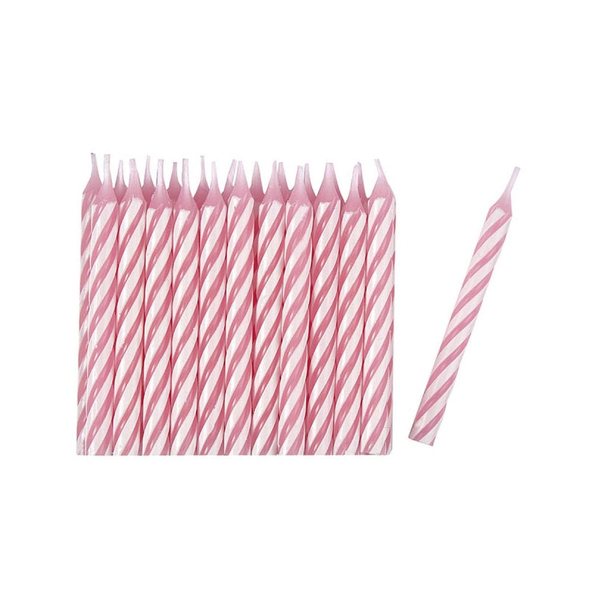 Pink Stripe Metallic Spiral Candles (24pk)
