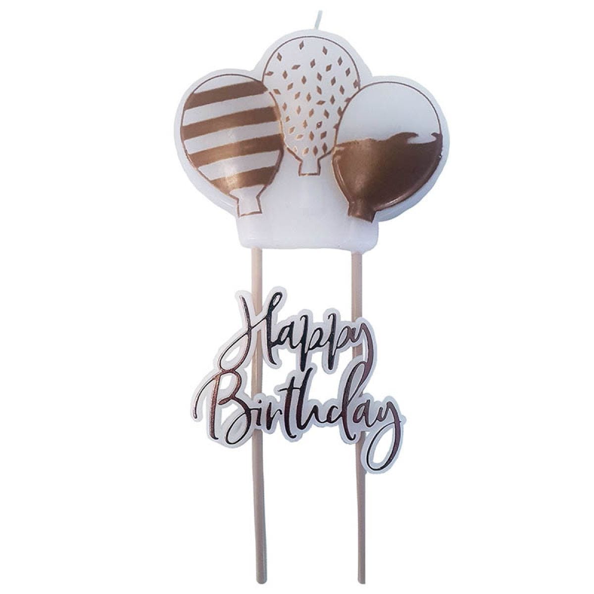 Happy Birthday Rose Gold Balloons Candle