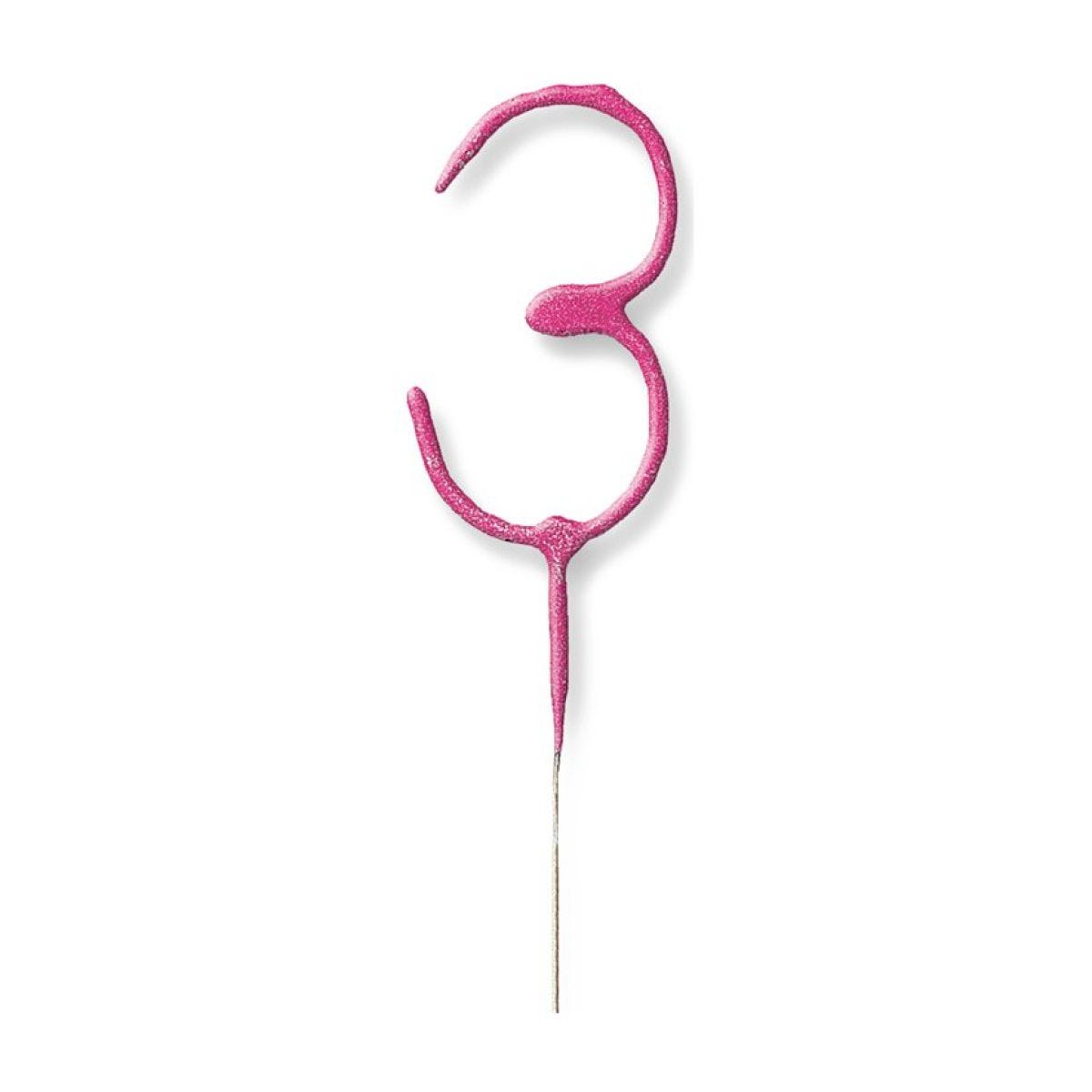 Pink Number 3 Sparkler Candle - 7"