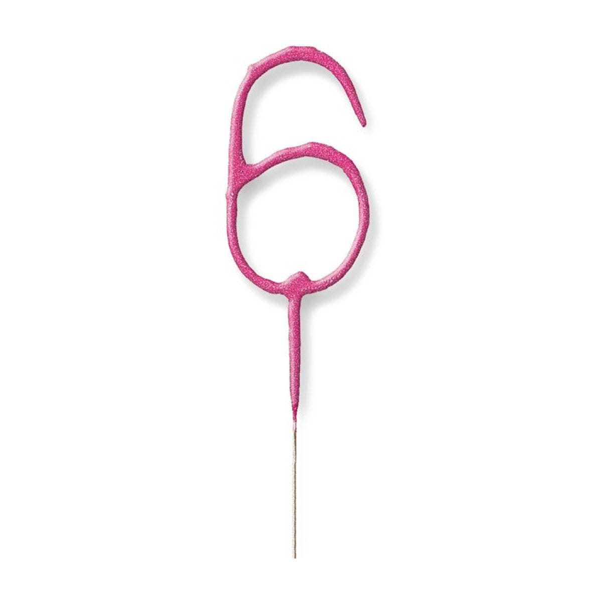 Pink Number 6 Sparkler Candle - 7"