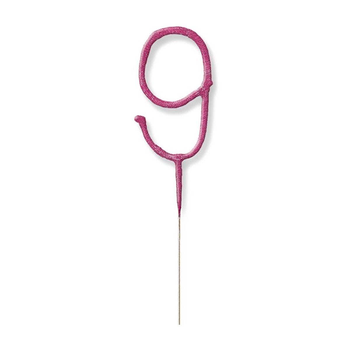 Pink Number 9 Sparkler Candle - 7"