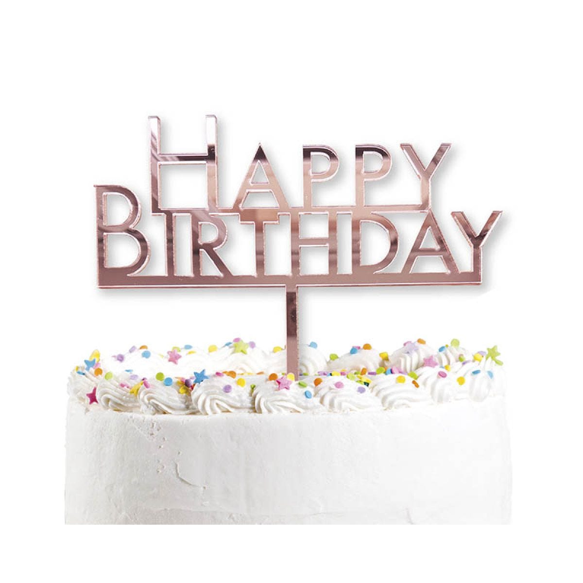 Happy Birthday Rose Gold Acrylic Cake Topper - 19cmx18cm