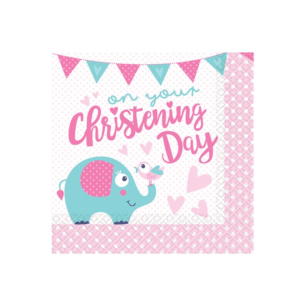 Christening Day Pink Paper Napkins - 33cm (16pk)