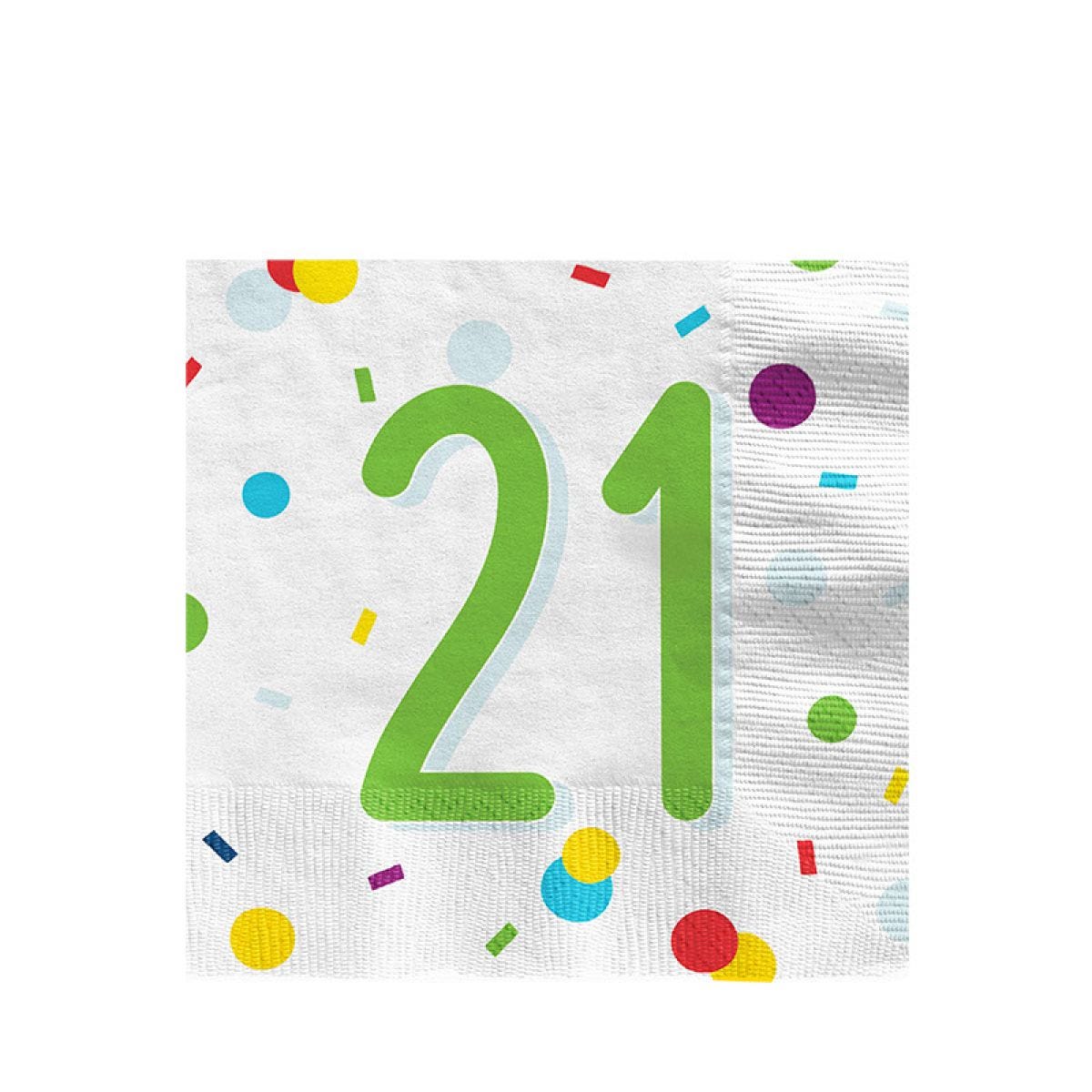 Confetti Birthday Age 21 Napkins - 33cm (20pk)