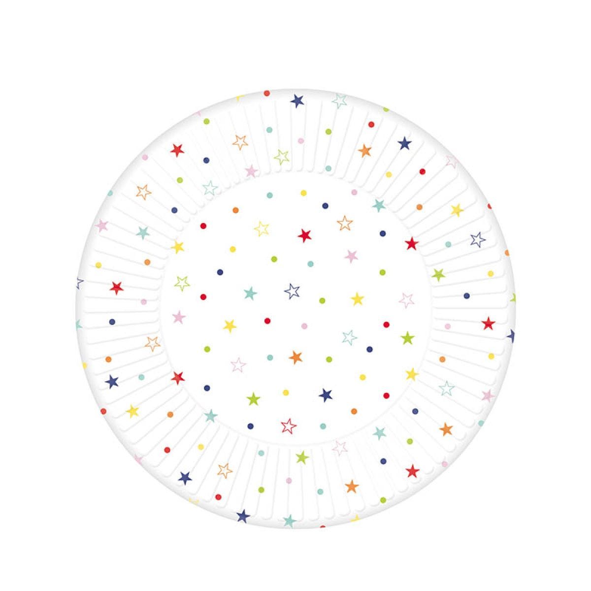 Multi Coloured Star Print Paper Plates - 23cm(8pk)