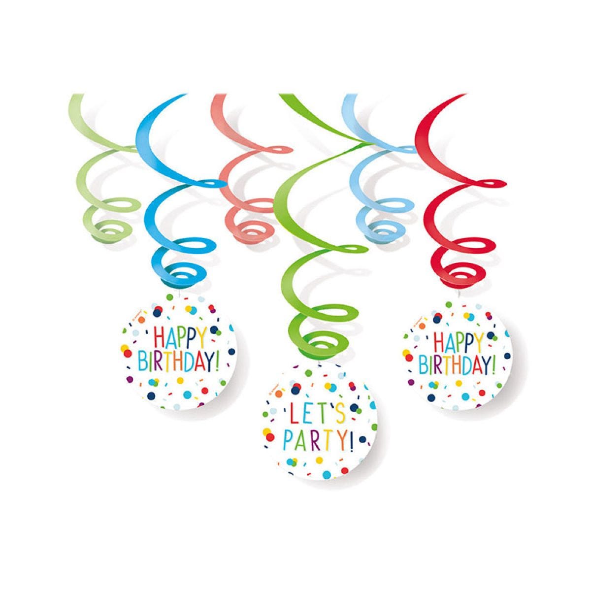 Confetti Birthday Hanging Swirls (6pk)