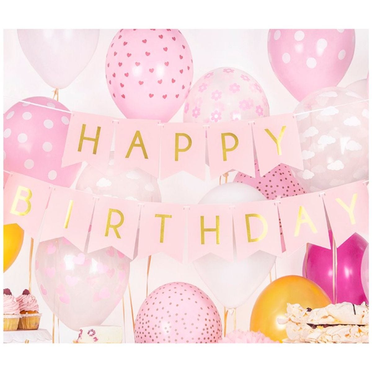 Pastel Pink & Gold Happy Birthday Banner - 1.7m