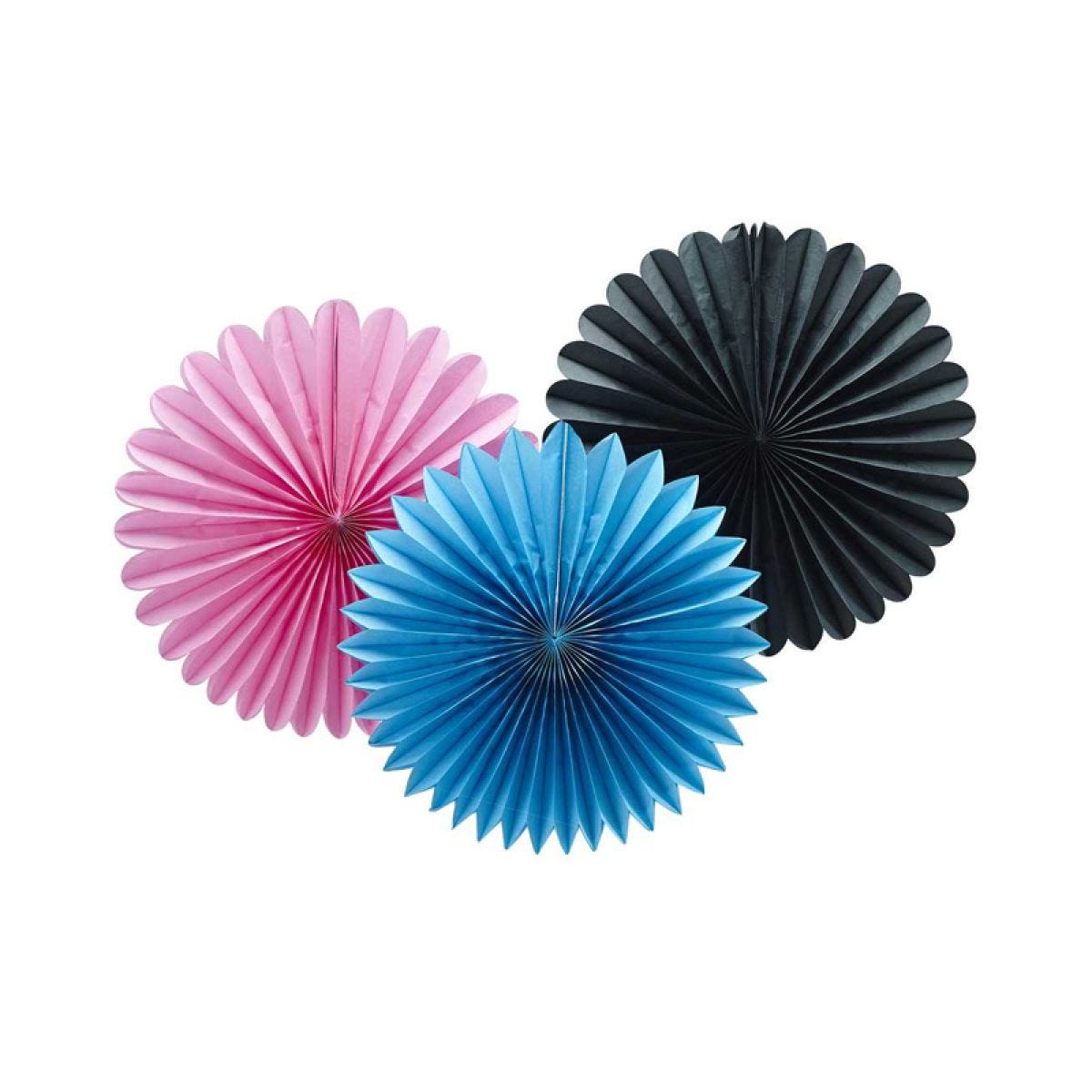 Pink, Black & Blue Paper Wall Fan Decorations (3pk)