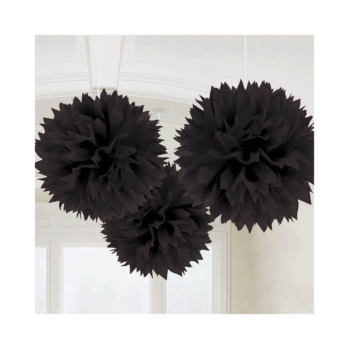 Black Paper Pom Pom Decorations - 40cm (3pk)