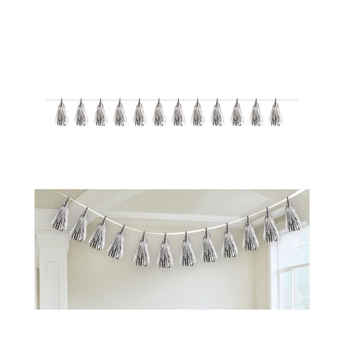 Silver Paper Tassel Decoration - 6m
