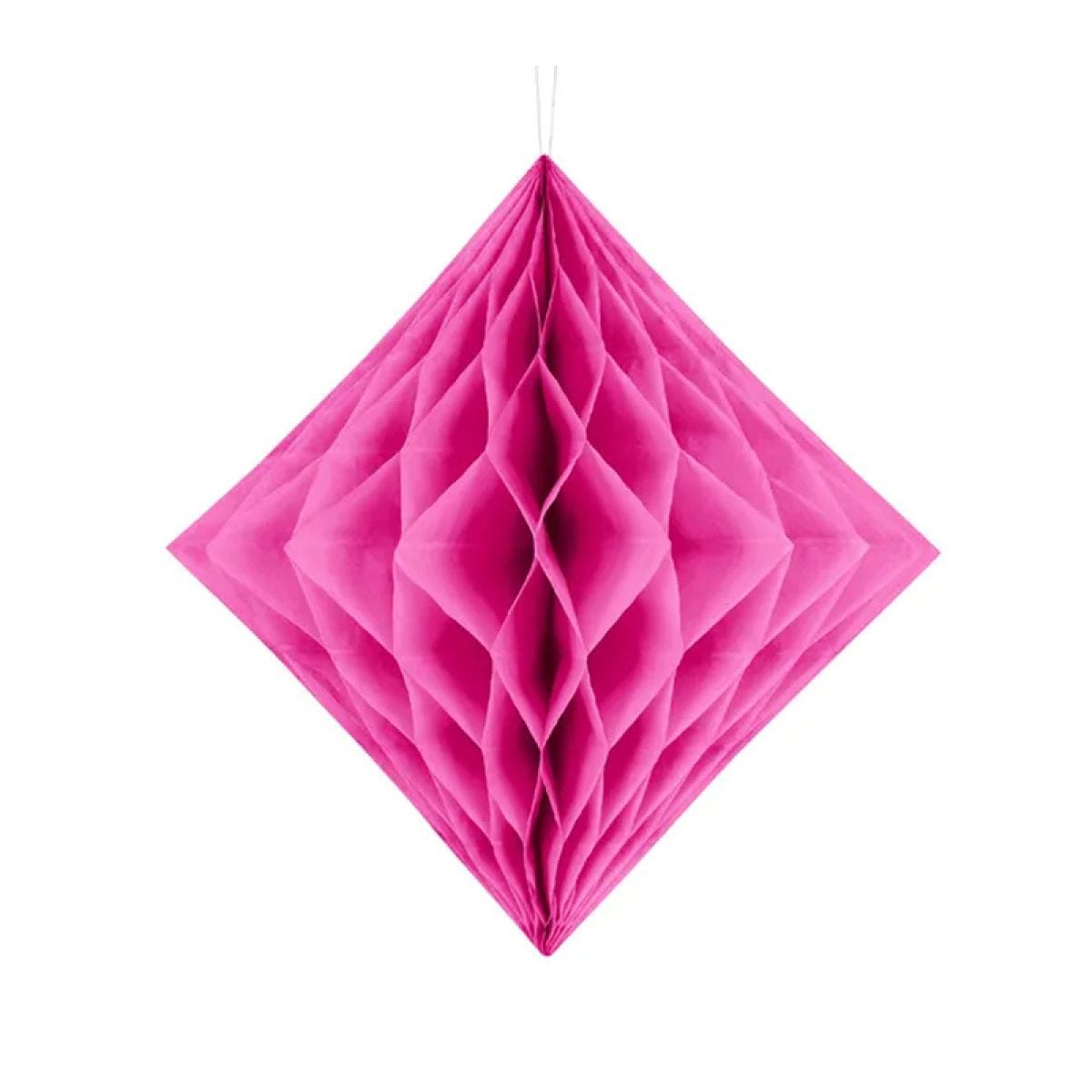 Hot Pink Honeycomb Diamond Paper Decoration - 30cm