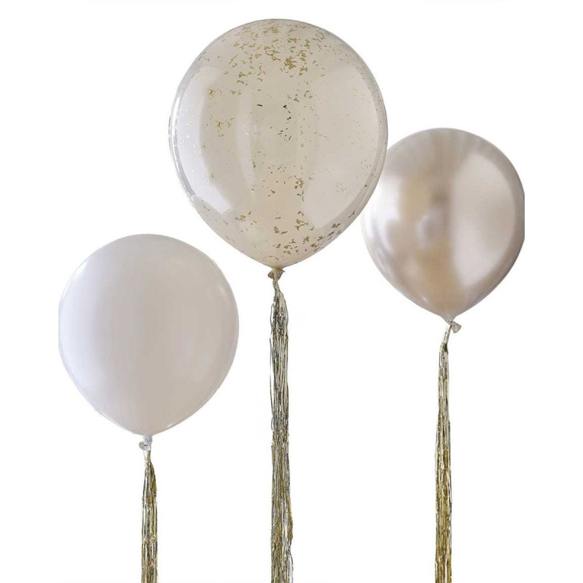 Nude & Gold Balloons with Gold Tassel Tails - 18" Latex (3pk)