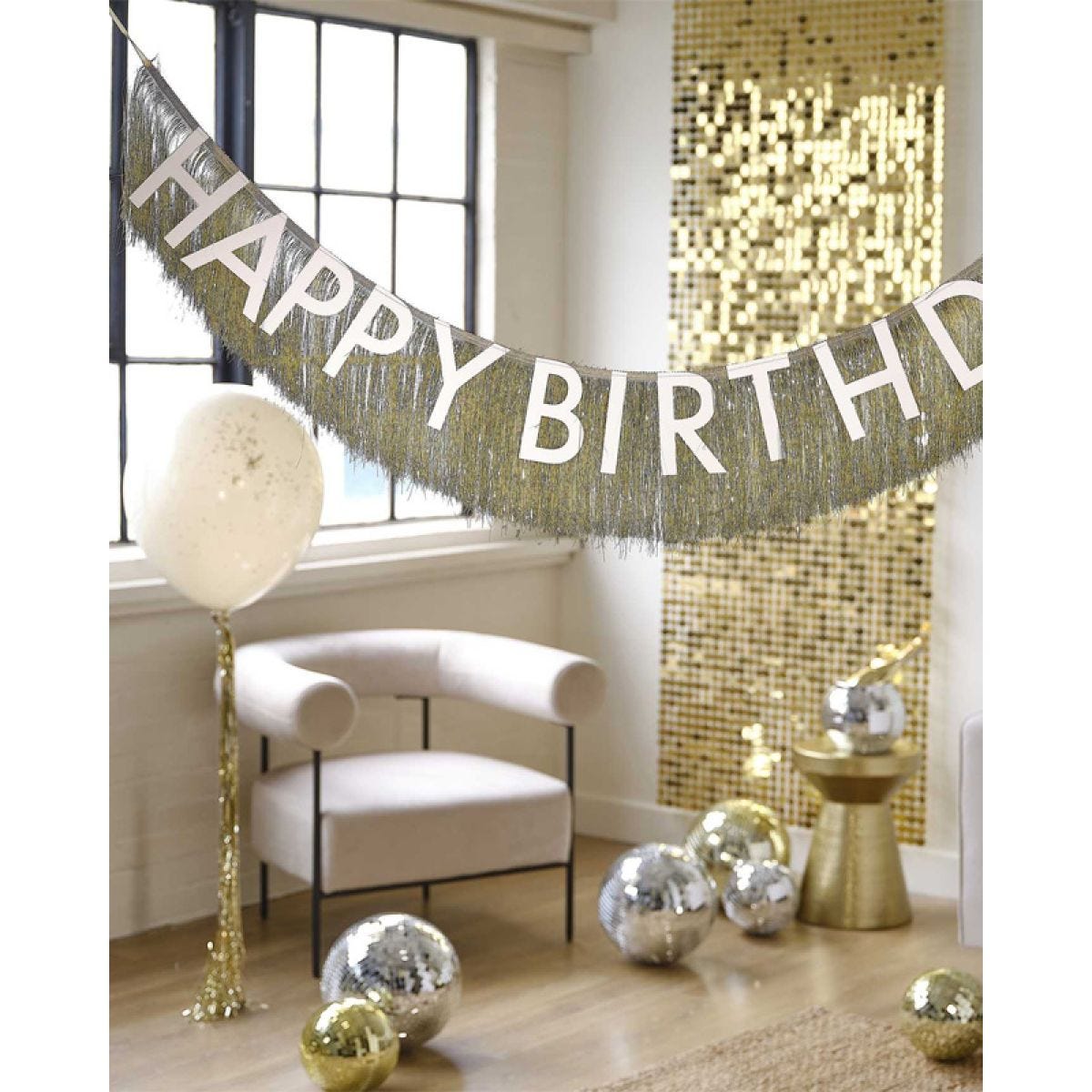 Gold Fringe &apos;Happy Birthday&apos; Bunting - 1.5m
