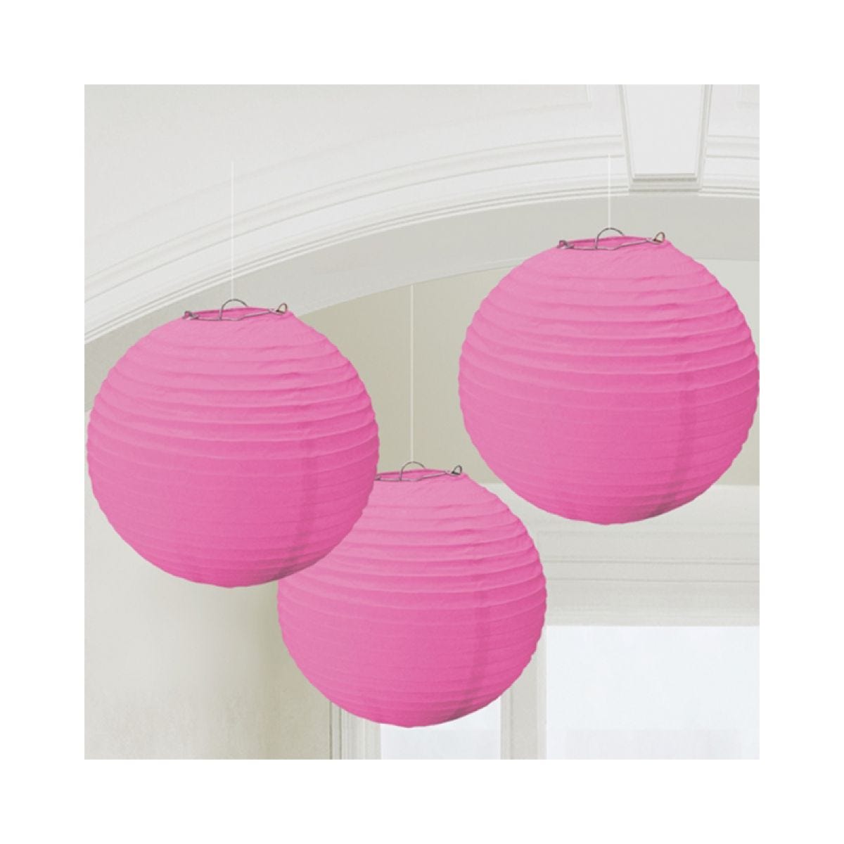 Bright Pink Paper Lantern Decorations - 24cm (3pk)