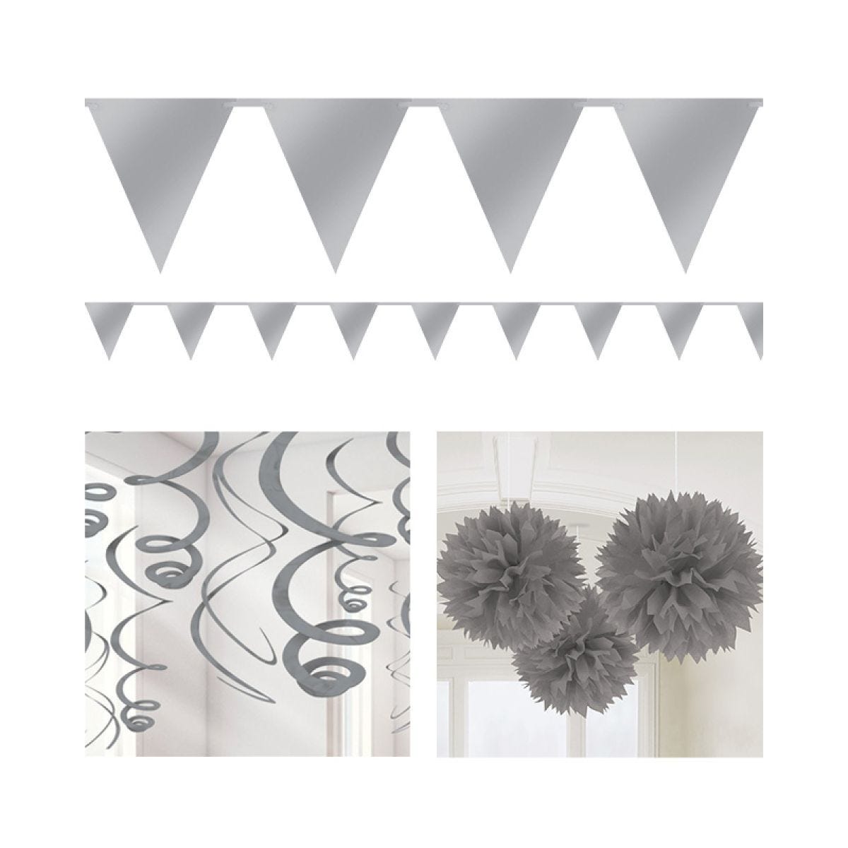 Silver Pom Pom Party Decorating Kit