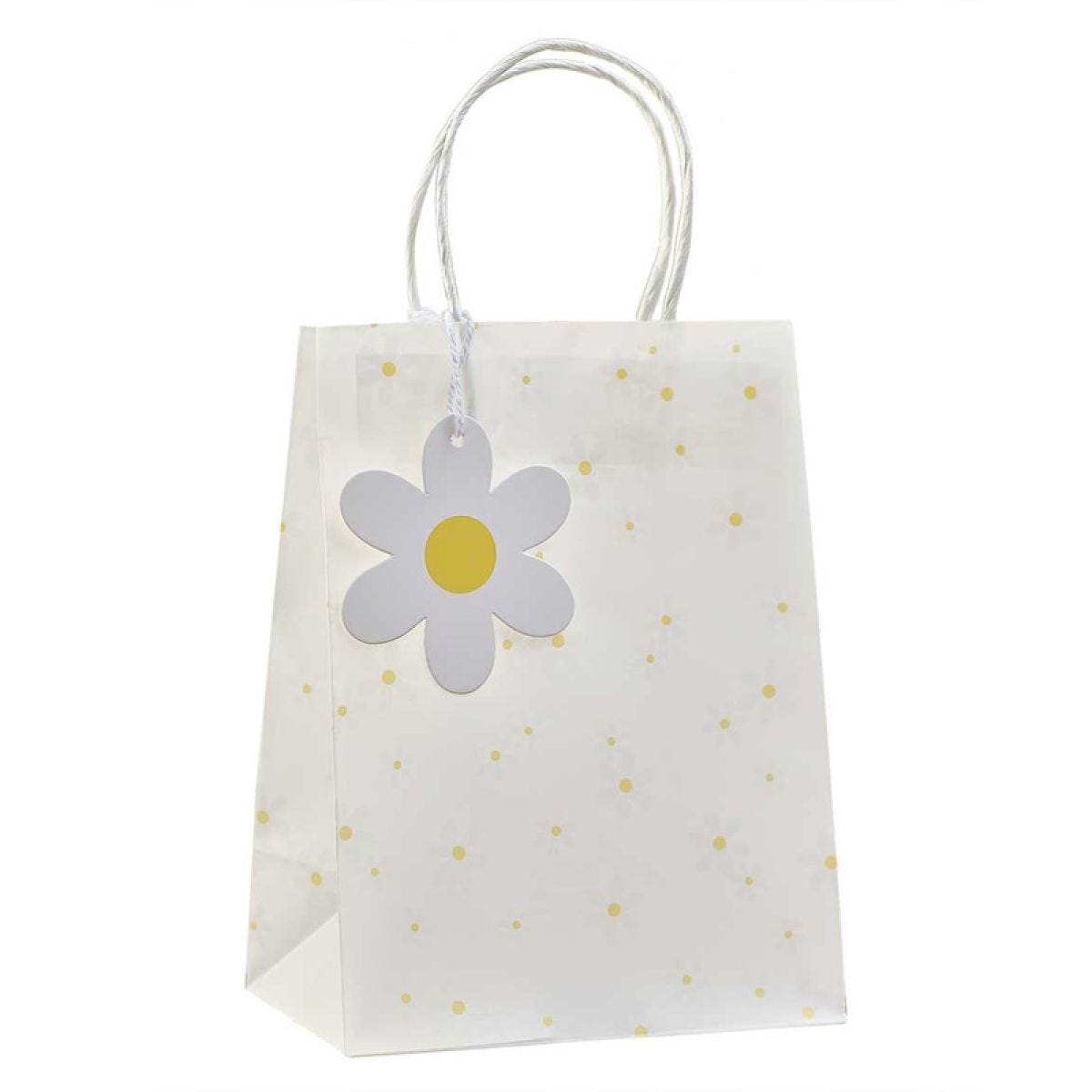 Ditsy Daisy Paper Party Bags with Tags - 20cm x 15cm (5pk)