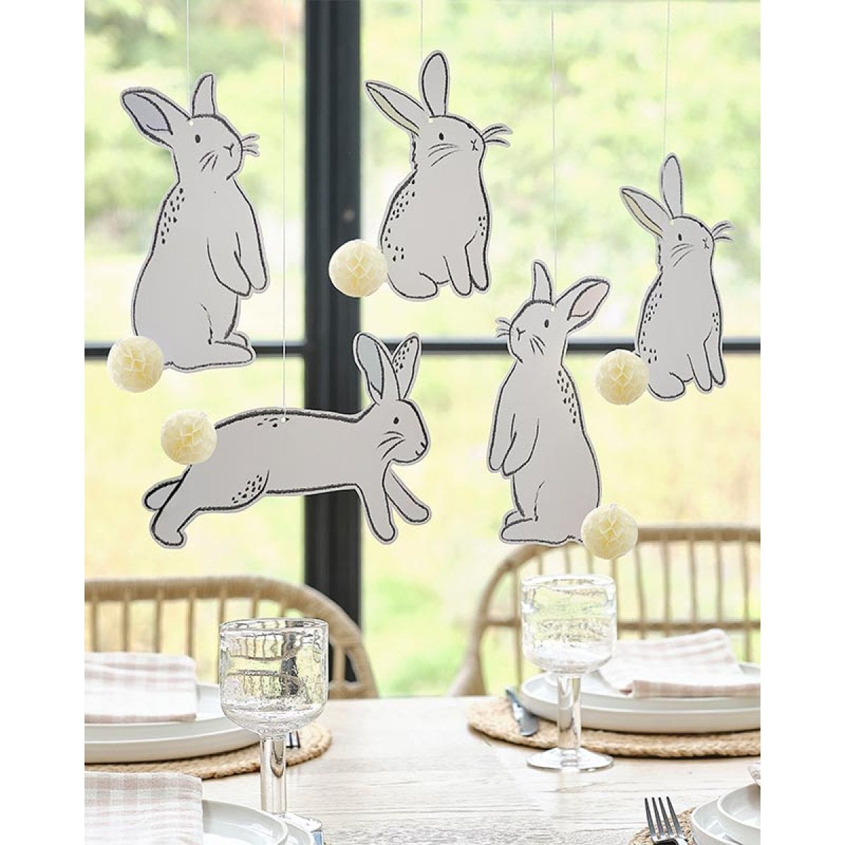 Hanging Bunnies with Honeycomb Tails - 5pk