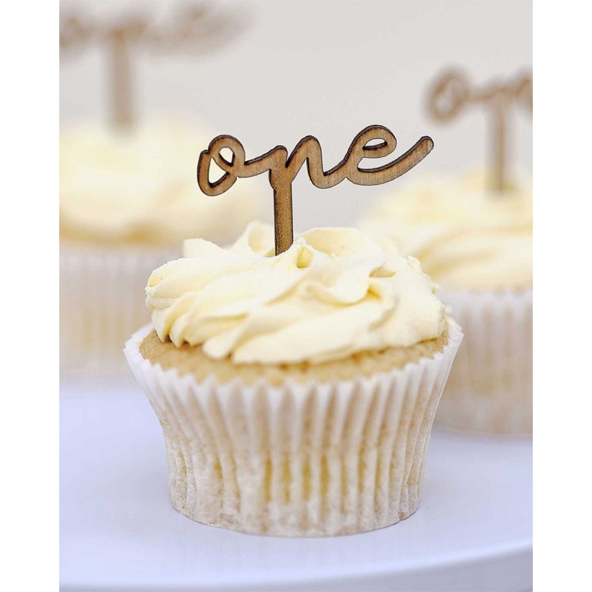 1st Birthday &apos;One&apos; Wooden Cupcake Toppers (6pk)