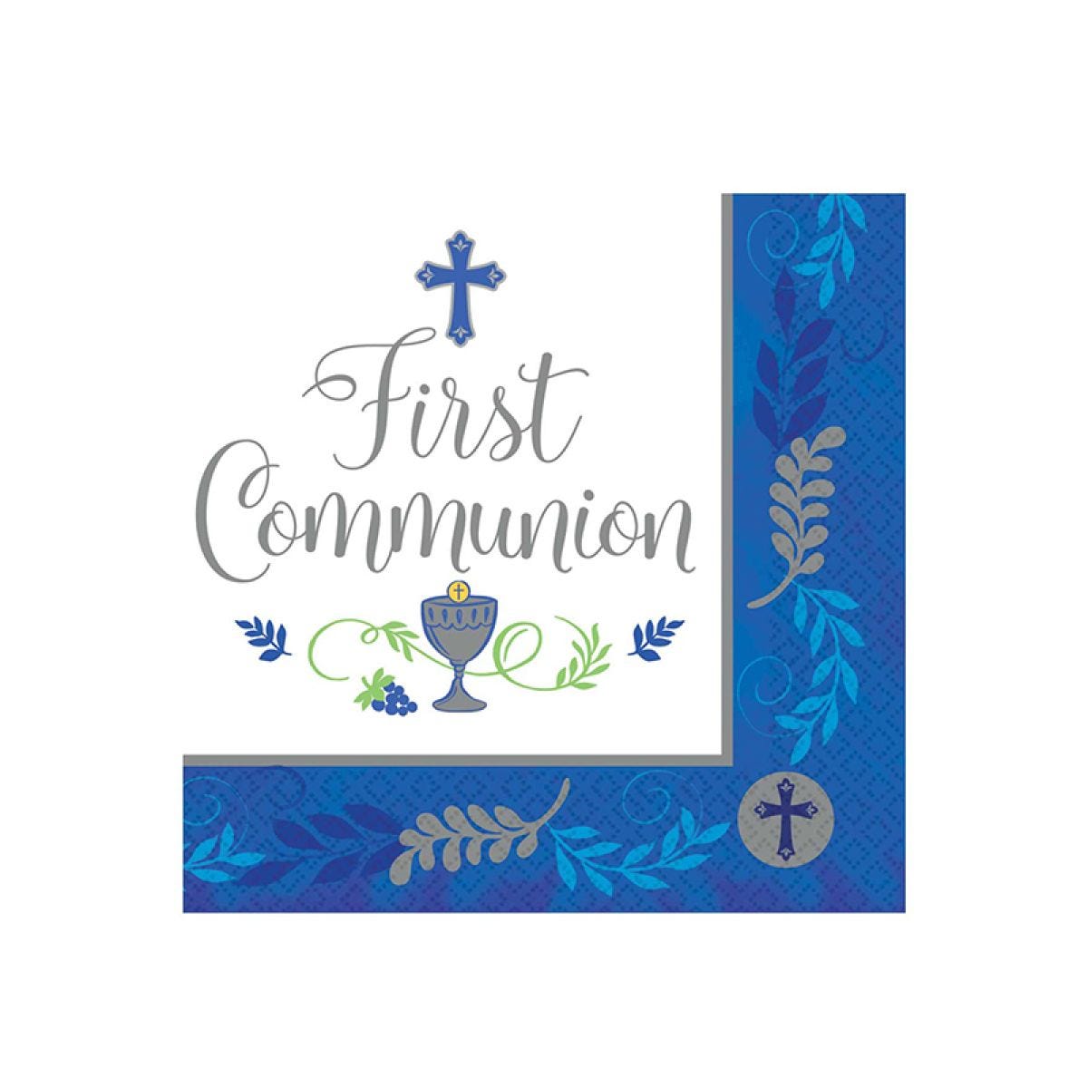 First Communion Blue Paper Napkins - 33cm (36pk)