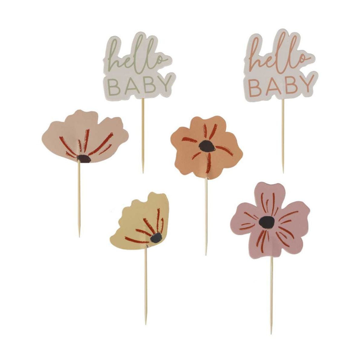Floral Baby Paper Cupcake Toppers (12pk)