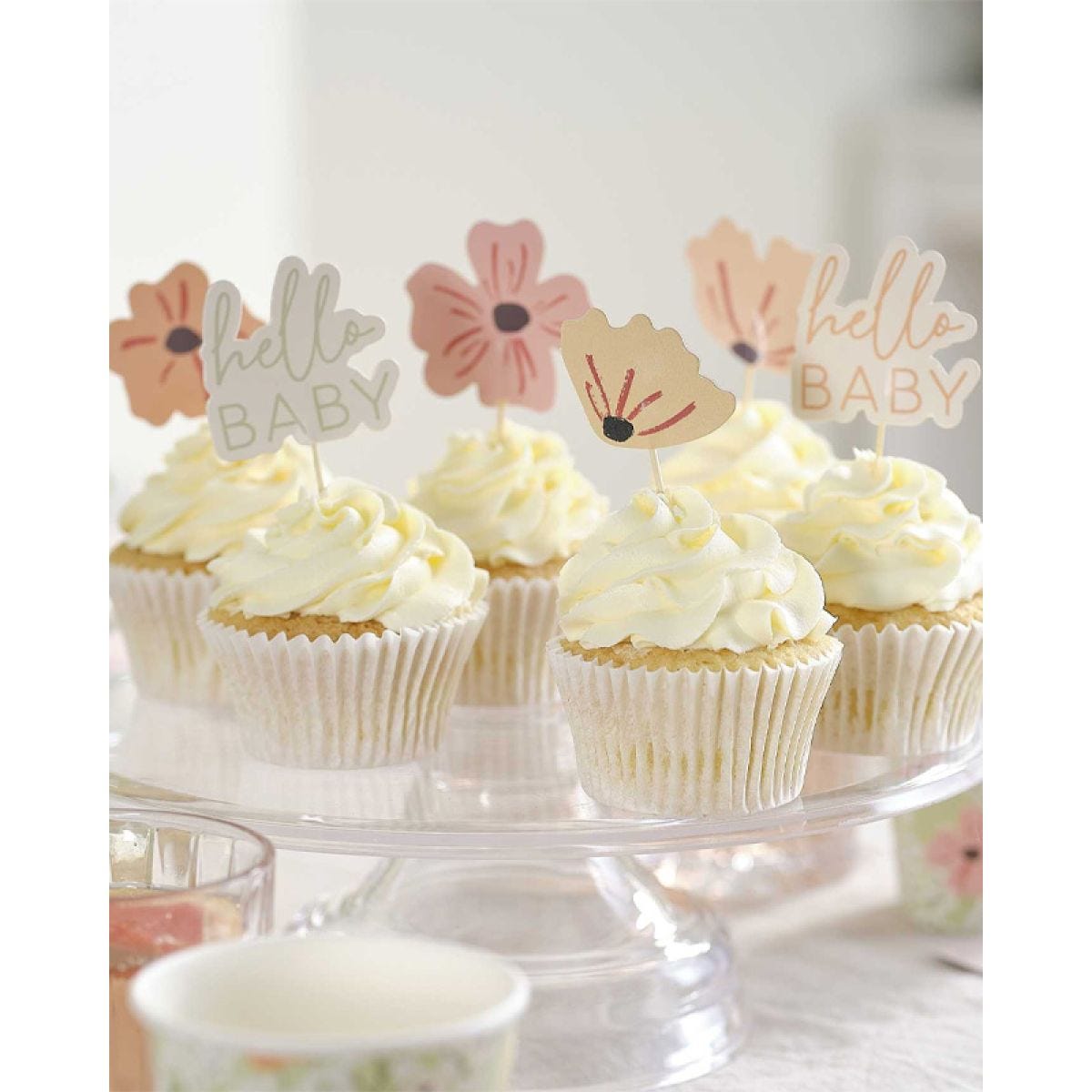 Floral Baby Paper Cupcake Toppers (12pk)