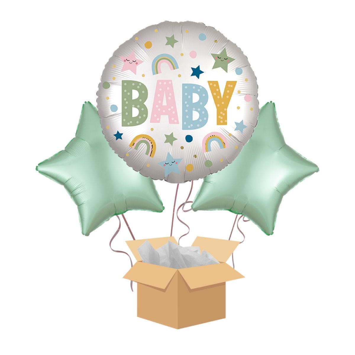 New Baby Cute Rainbows & Stars Balloon Bouquet - Delivered Inflated