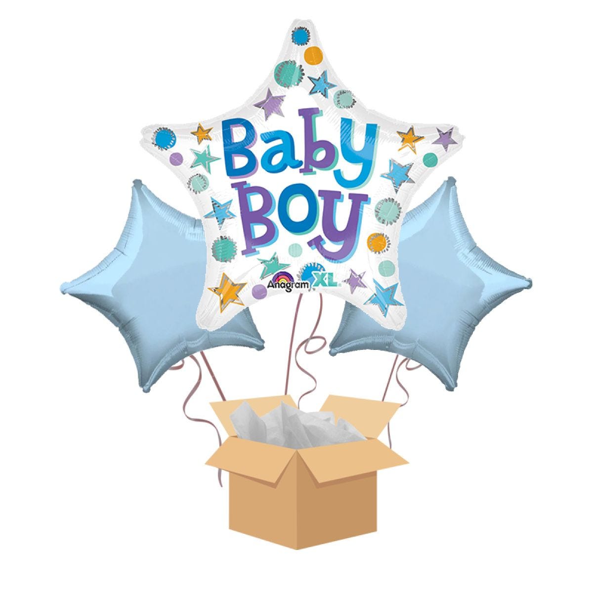 New Baby Boy Blue Stars Balloon Bouquet - Delivered Inflated