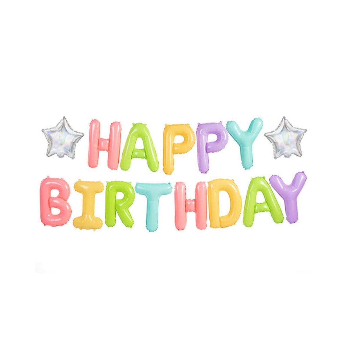 Pastel Neon Happy Birthday Foil Balloon Banner - 4m