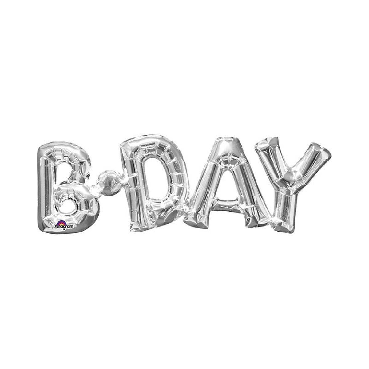 Silver &apos;BDAY&apos; Phrase Foil Balloon - 26" x 9"
