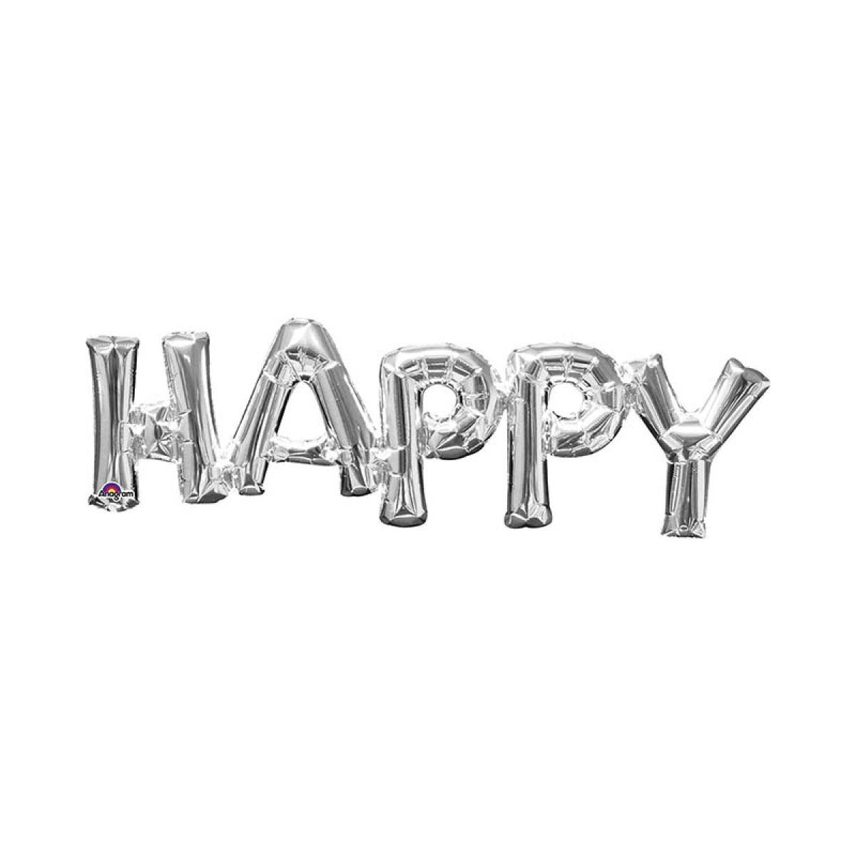 Silver &apos;HAPPY&apos; Phrase Foil Balloon - 30" x 10"