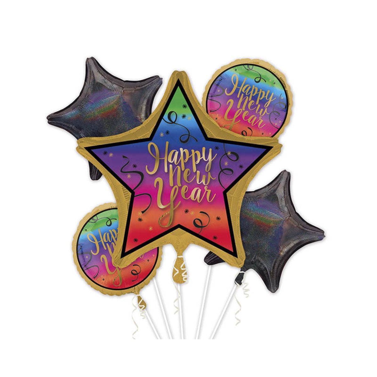 New Year Colourful Foil Balloon Bouquet (5pcs)