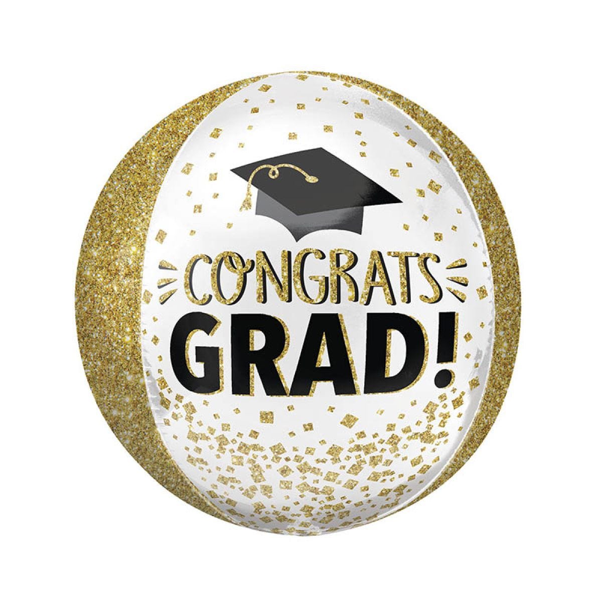 Congrats Gold Glitter Orbz Balloon - 16"