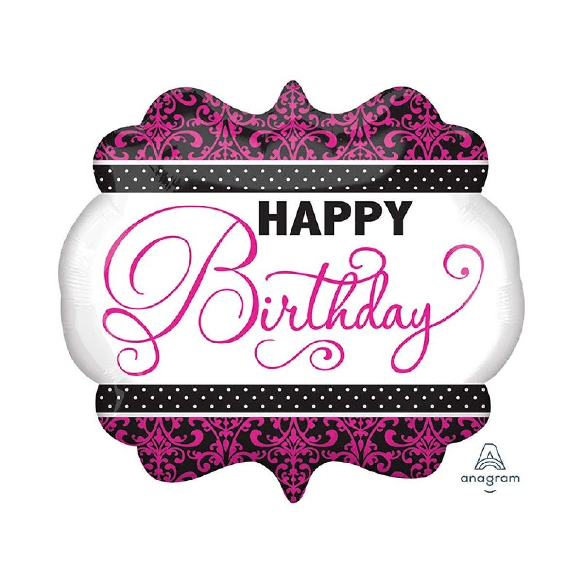 Black, Pink & White Birthday Supershape Ballon - 28" x 22" Foil