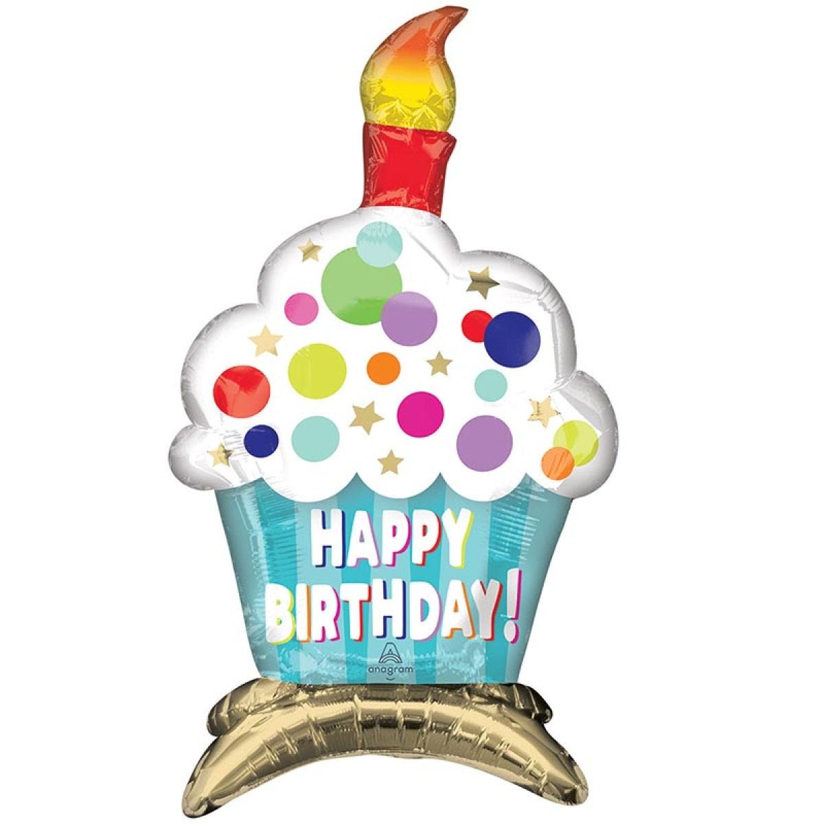 Happy Birthday Cupcake Standing Balloon - 15" x 24" Foil
