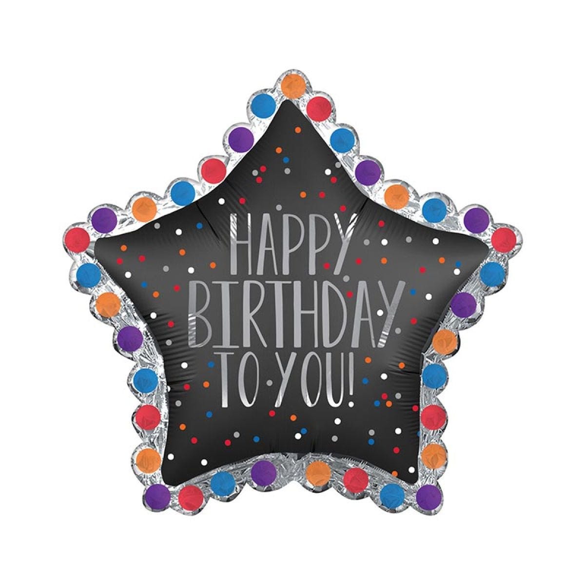 Happy Birthday Satin Star Supershape Balloon - 34" x 32" Foil